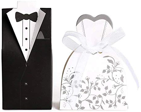 JZK 100x Braut und Bräutigam Schachteln Hochzeitsgeschenke Hochzeitsbox Konfetti-Box Süßigkeiten-Box kleine Geschenkbox aus Papier für Verlobungsfeier, Hochzeitstag, Junggesellinnenabschied