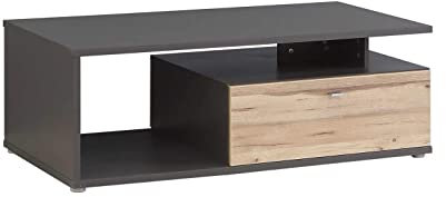 FORTE Como Couchtisch mit 1 Schublade, Holzwerkstoff, Uni Wolfram Grau / Planked Eiche, 120 x 41,5 x 60,4 cm