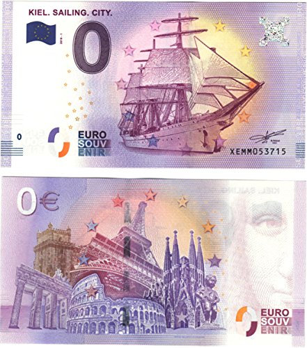 0 Euro Schein Gorch Fock - Kiel Sailing City 2018 - Null Euro Souvenier Banknote mit verschiedenen Sehenswürdigkeiten