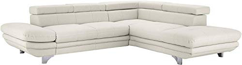 Mivano Ecksofa Enterprise / Trendige Ledercouch in L-Form mit Ottomane rechts / Inkl. höhenverstellbare Kopfstützen / 277 x 75 x 238 / Kunstleder: weiß