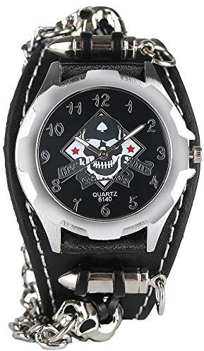 FENKOO Unisex-Uhr Rock Schädelmuster Uhr Punk-Stil Niet Schwarze Uhr (Color : Black)