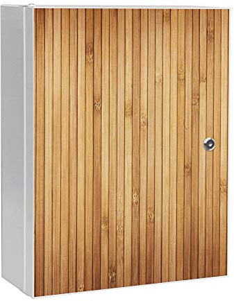 banjado Medizinschrank abschliessbar mit Motiv Bambusholz 35x46x15cm - großer Arzneischrank für die Hausapotheke - Medikamentenschrank aus Metall zur Medikamenten Aufbewahrung