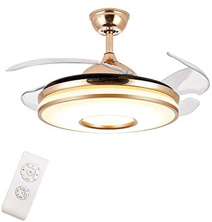 WUPYI2018 Ventilador de techo con luz LED y mando a distancia, hoja retráctil, moderno ventilador de techo, lámpara de araña para salón, interior, lámpara LED con ventilador