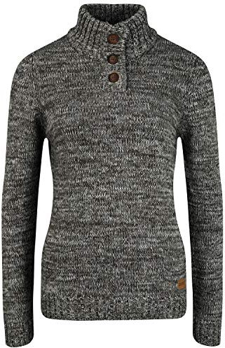 OXMO OXPhilicita Damen Strickpullover Troyer Grobstrick Pullover 100% Baumwolle Regular fit, Größe:S, Farbe:Black (799000)