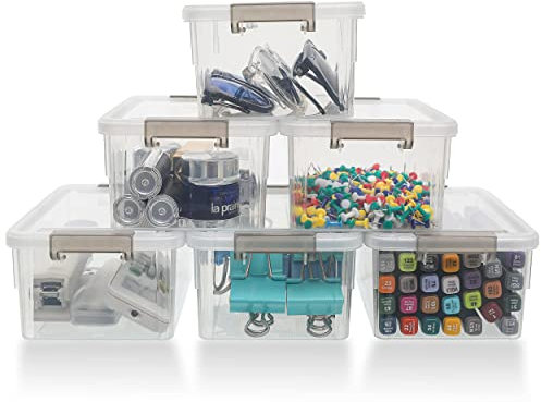 Citylife 6er-Set 1.25L Klein Aufbewahrungsbox mit Deckel Stapelbar Griff Clips Kleinteile, transparente Aufbewahrung Boxen mit Clipverschluss Grau Organizer-Boxen mit Belüftung17.7 x 13 x 8.2 cm