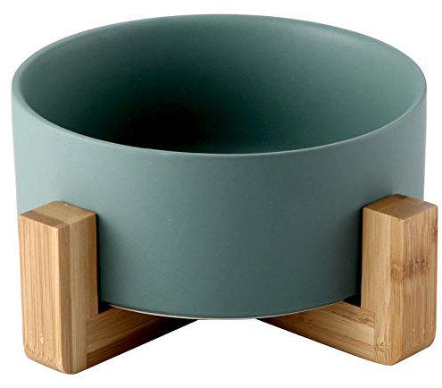 SP SEMPRE + Bols pour chiens et chats en céramique relevés avec supports en bambou, 500 milliliters, vert, durable, passe au lave-vaisselle, bol de nourriture pour animaux de grande taille