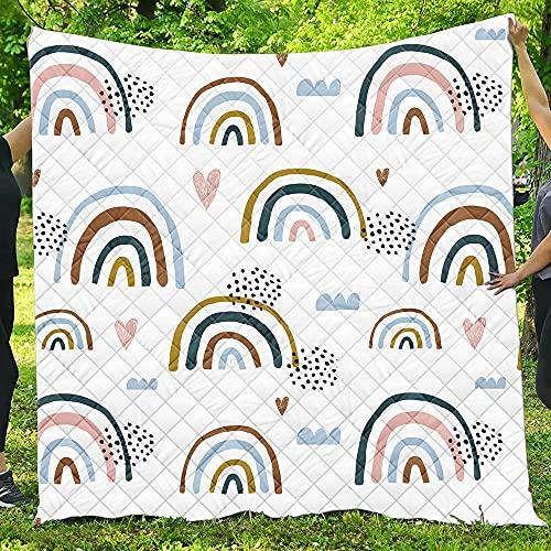 Chickwing Chickw1 Tagesdecke Bettüberwurf Gesteppt, 3D Regenbogen Mikrofaser Tagesdecke Schlafzimmer Steppdecke Decke Überwurf Wohnzimmer Sofaüberwurf für Einzelbett Doppelbett (Weiß,150x200cm)
