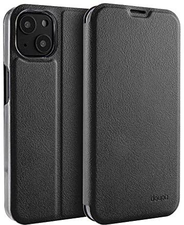 doupi Flip Case kompatibel mit iPhone 13 (6,1 Zoll), Deluxe Schutz Hülle mit Magnetischem Verschluss Cover Klapphülle Book Style Handyhülle Aufstellbar Ständer, schwarz