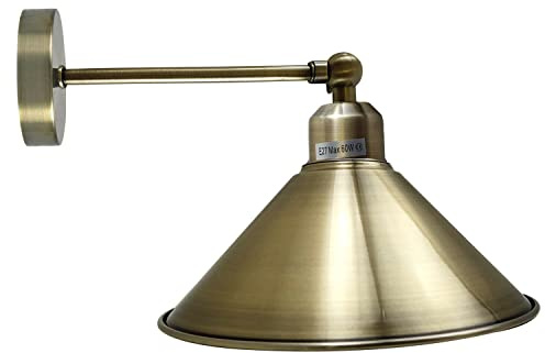 LEDSone Vintage Industrial Metal Lampshade Adjustable Wall Light Sconce with Cone Lamp Shade, E27 Holder Fitting (Green Brass)