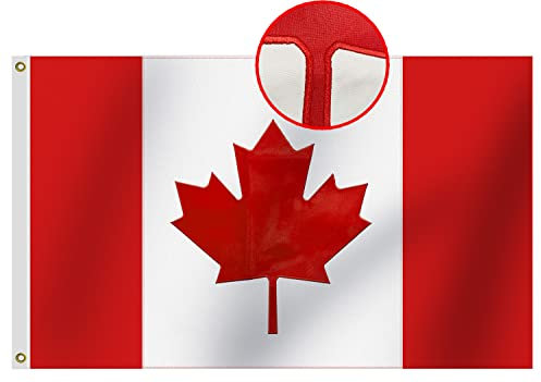Strapazierfähige Kanada-Flagge, 90 x 150 cm, langlebigstes Nylon, 210D, luxuriöses besticktes Ahornblatt, vier Reihen genähte Fliegenenden, kanadische Flaggen, Outdoor-Dekoration, Geschenk, Hof, Haus,