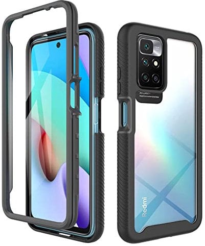 ESTH® Hülle für Xiaomi Redmi 10 2022 360 Grad Vollschutz Handyhülle Stoßfest Kratzfeste Staubdicht Klar Case Outdoor Panzerhülle mit Displayschutz und PC Bumper, Schwarz