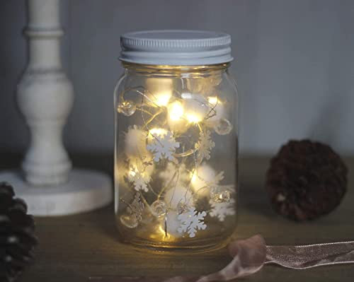 Marco Paul 10 LED Schneeflocke Glas Weihnachtsdekoration Deko Einmachglas Festliche Weihnachtsdekoration Beleuchtung Innenbeleuchtung Batteriebetrieben