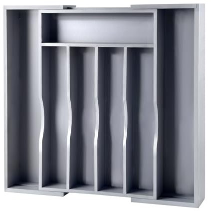 oridom Organizador de cajones de cocina de bambú expandible para cubiertos y utensilios, bandeja ajustable de madera de bambú en cajón para cubiertos y cubiertos en la cocina, (gris)