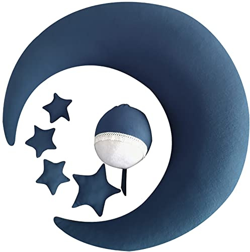 Uposao Neugeborene Baby Fotografie Requisiten,Säugling Junge Mädchen Baby Fotografie Stütze Halbmond Sterne Posiert Kissen Hut Kostüm Fotoshooting Fotografie Props für 0-6 Monate Baby,Blau