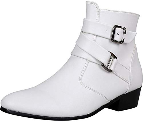 wealsex Uomo Scarpe Eleganti Derby Stivali PU Pelle Cerniera Laterale Stivaletti (Bianco,40)