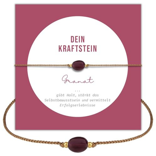 happymaker - Granat Armband Damen, Edelstein Armband mit echtem Granat Stein, Heilsteine Armband mit Geschenkverpackung als Kraftgeber Geschenk für Frauen, handmade in Deutschland