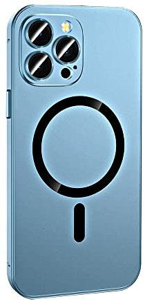 Lcmei Magnetic Charging Aluminium Metal Bumper Matte Case Cover for iPhone,Full Metal Phone Case,Alloy Magnetic Slim Case Camera Lens Protect for iPhone 14 Pro Max Blue