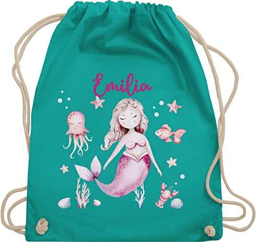 Turnbeutel Rucksack - Meerjungfrau Nymphe Nixe - Unisize - Türkis - meerjungfrau-rucksack meerjungfrauen nymph beutel mädchen personalisierte motiv beuteltasche und eigenem stoffbeutel turnsackerl