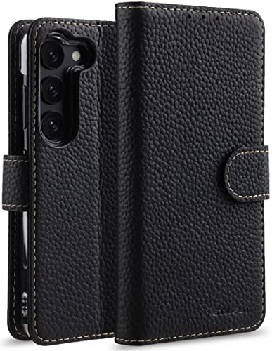 STILGUT Talis kompatibel mit Samsung Galaxy S23 Hülle mit Kartenfach aus Leder, Wallet Case, Lederhülle mit Fächern & Standfunktion - Schwarz