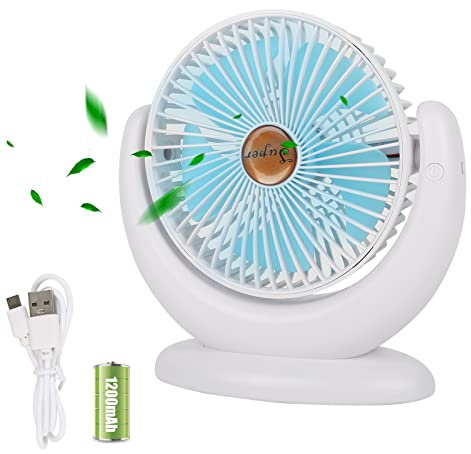 kyaoayo Tragbarer Tischventilator, wiederaufladbarer USB-Lüfter mit 3 Geschwindigkeiten, starker Wind 25 dB Tischlüfter, für Schlafzimmer, Büro (6 Runder Ventilator [Wiederaufladbar])