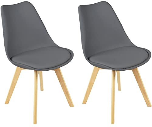Charles Jacobs 2 x Modern Style Dining Chairs With Solid Beech Legs - Grey