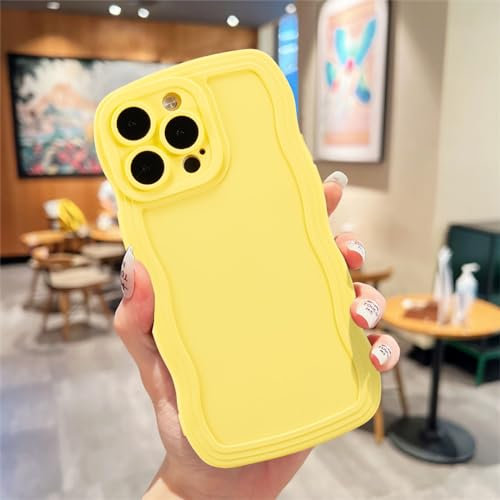 UEEBAI Mobile Phone Case for iPhone 13 Pro Max 6.7 Inch, Wave Frame Shape Silicone Case Ultra Thin TPU Bumper Cover Slim Fit Soft Protective Case Protection Intégrale for Women Girls - Yellow