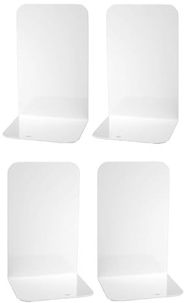 Deefongo 4 Stück Buchstütze, 20.5x13.5x9.3cm, Buchstützen aus Metall, Weiß Buchstütze für Büro Schule Zuhause Bibliothek
