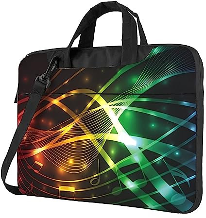 DEHIWI Bunte Musik Noten Laptop Umhängetasche Wasserdichte Tragbare Laptop Aktentasche Messenger Bag Fall Sleeve Mit Griff Strap, Schwarz , 40 cm
