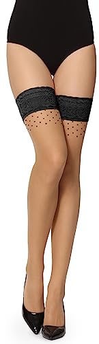 Merry Style Bas autofixants pour femme avec motif 20 deniers GI1108, Noir Daino, M-L