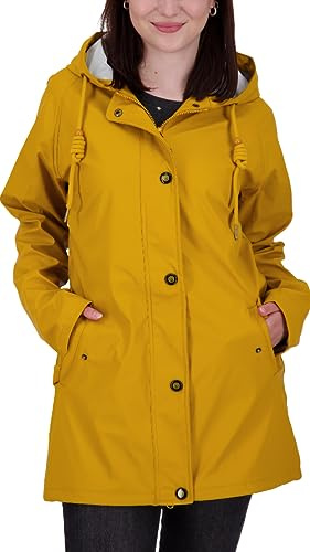 Damen Friesennerz Regenmantel Regenjacke mit Kapuze Gefüttert Wasserdicht Wetterfest Windbreaker Übergangsjacke #ankerglutnebel