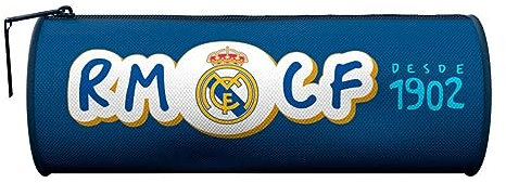 Real Madrid Portatodo Estuche Cilindrico Escolar para Niños RM Desde 1902 Color Azúl Producto Oficial