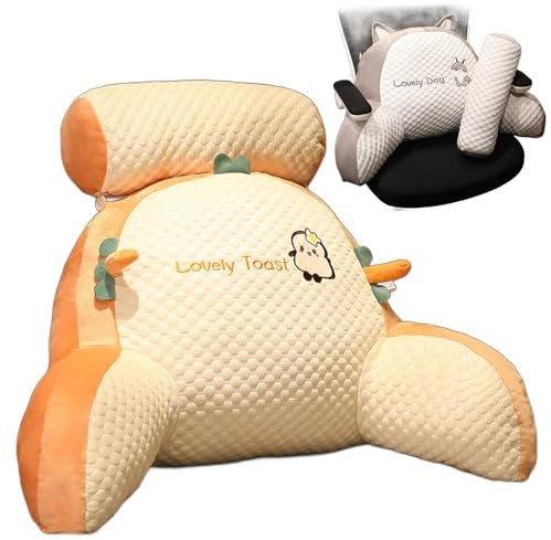 YCYATS Mivoza Rückenkissen, Abnehmbare Flauschige Rückenlehne mit Armstütze, Bett-Lesekeilkissen für Boden/Tagesbett/Stuhl für Mehr Unterstützung von Kopf und Nacken (Klein, Orange)