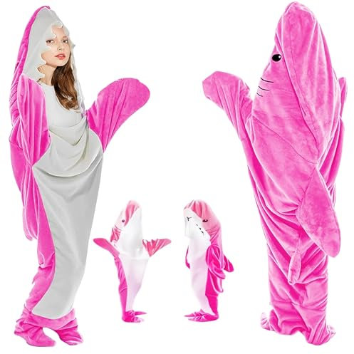 MeYuxg Shark Blanket, Rosa Hai Decke, Flanell Weiche Haidecke, Hai Schlafsack Hai Anzug, Tragbares Hai Kostüm, Shark Onesie für Kinder, Hai-Liebhaber, Cosplay (S)