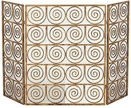 Fire Guard, großer 3-teiliger, zusammenklappbarer Kaminschutz aus schwarz/goldenem Metall, Kaminschutz mit dichtem Gitterdesign (Gold, 62 x 30 x 80 cm)