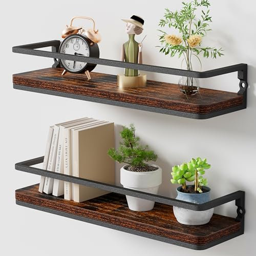 AFAjwsc Wandregal Holz, Schweberegal, Regal Wand 2er Set 42cm, Paulownia-Holz Wandregale für Wohnzimmer, Schlafzimmer, Büro, Badezimmer oder Küche