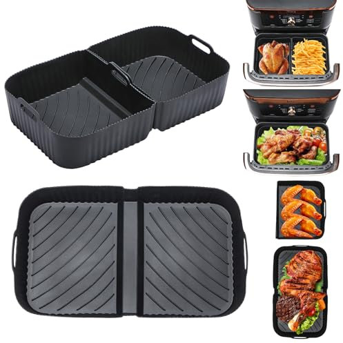 Ninja Air Fryer Silicone Liners 3 PCS,Large Air Fryer Liners for Ninja AF500UK, Reusable Air Fryer Accessories for Ninja Foodi Flexdrawer Dual Air Fryer,Ninja Air Fryer 10.4 Litre Inserts (Black)