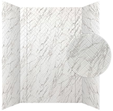 From Plain To Beautiful In Hours 133-640-HERR-KIT Herringbone Tile - Tub and Shower Wall Panels Surround (Covers/ 96 sq. ft.), Marble, 1 Piece