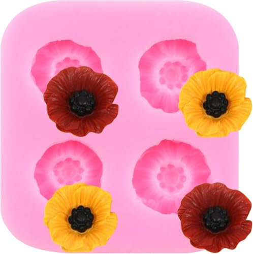 XMOLDNMS Poppy Flower Silicone Mould Poppy Fondant Moulds for Cake Decoration Cupcake Topper Candy Chocolate Polymer Clay Gum Paste