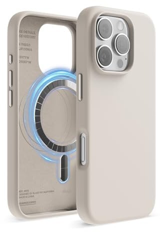 elago Magnetic Silicone Case Compatible with iPhone 16 Pro Case 6.3 Inch Compatible with All MagSafe Accessories - Built-in Magnets, Soft Grip Silicone, Shockproof (Stone)