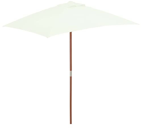 Tidyard Parasol avec Mât en Bois 150 x 200 cm Sable Pare-Soleil Pliable, Parasol de Jardin pour Terrasse, Balcon, Plage et Piscine