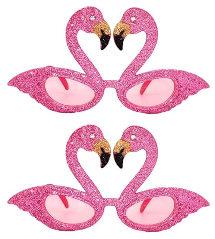 HAICN Lot de 2 lunettes de soleil flamant rose pailleté drôle d'été plage accessoires de déguisement hawaïen pour adulte