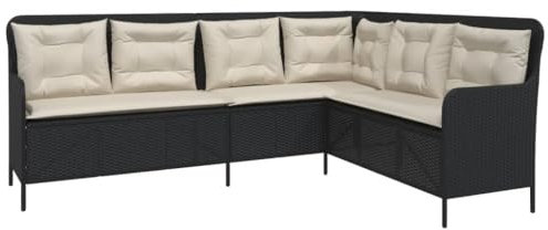 vidaXL Gartensofa in L-Form, Ecksofa mit Kissen, Sitzgruppe für Garten Terrasse Balkon, Gartenmöbel Sofagarnitur, Schwarz Poly Rattan