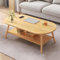 Eleganter ovaler Couchtisch mit 2 Etagen und offenem Regal, stilvoller Sofatisch für Wohnzimmer, natürliches Finish, 100 cm