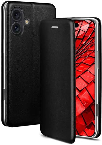 ONEFLOW Business Case für iPhone 16 Plus Handyhülle klappbar mit Standfunktion, Klapphülle Flipcase Cover Dünn, PU Leder Hülle mit Kartenfach, 360 Grad Schutzhülle, Schwarz