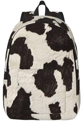 KCGSDEGV Reise-Laptop-Rucksack mit Kuhfell-Aufdruck, aus Segeltuch, leicht, Schulrucksack, Business-Rucksack, Taschen für Damen und Herren, Schwarz , S