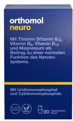 Orthomol Neuro mit Thiamin (Vitamin B1), Vitamin B6, B12 und Magnesium - als Beitrag zu einer normalen Funktion des Nervensystems - Kapseln, 90 St. Tagesportionen