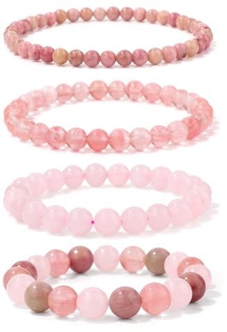 Aidenn Rosenquarz Armband Damen Naturstein Edelstein Perlenarmband Damen Rhodonit Armband Heilsteine Armband Anti Stress Perlen armbander set,Handmade Schmuck Geschenk
