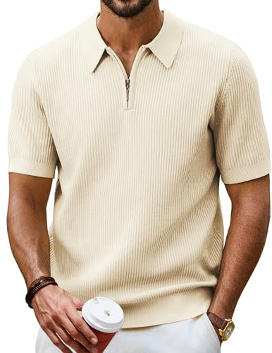PJ PAUL JONES Camisas polo de manga corta con cremallera de un cuarto para hombre, camisas casuales de golf