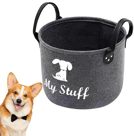 JISRKP Dog Toy Box Storage for Pet Toys, Dog Toy Basket, Foldable Storage Bins, Good Idea for Organizing Pet Toys, Blankets, Leashes, Clothing, Dry Food and Any Doggie Stuff (Dark Gray)