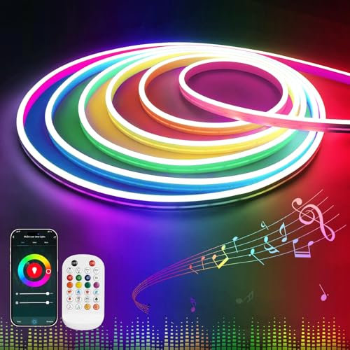 Lamomo Led Strip RGB, Led Streifen 2M Kompatibel, IP65 Wasserdichte Flexible Neon Led Strips, 12v Led Lichtband für außen mit Fernbedienung, Raum und Außendekoration